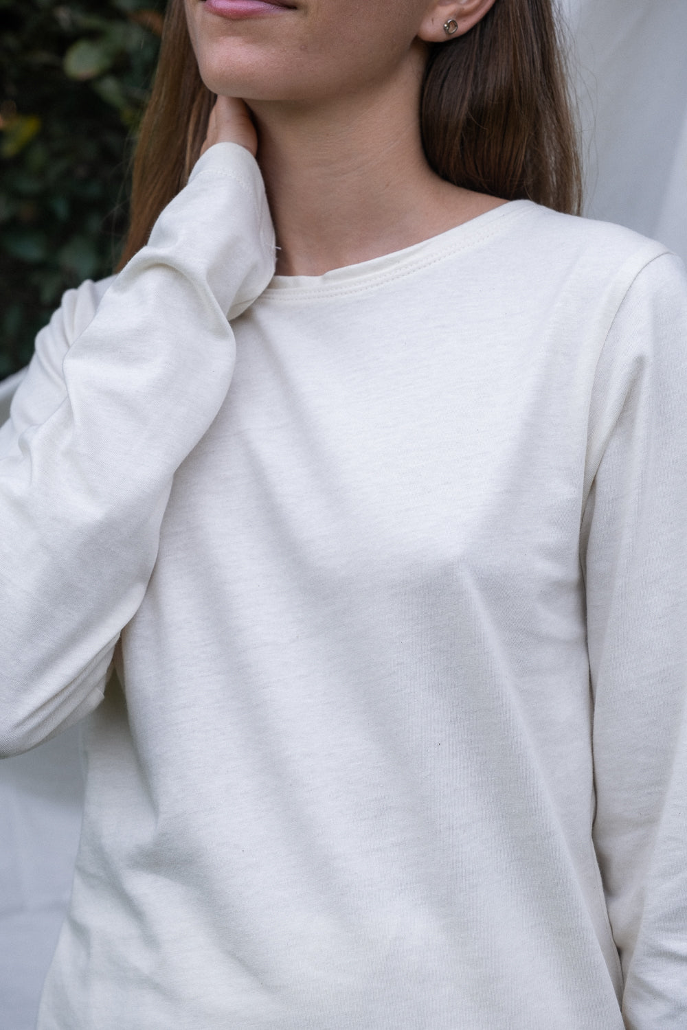 Essential women s long sleeve t shirt white and natural